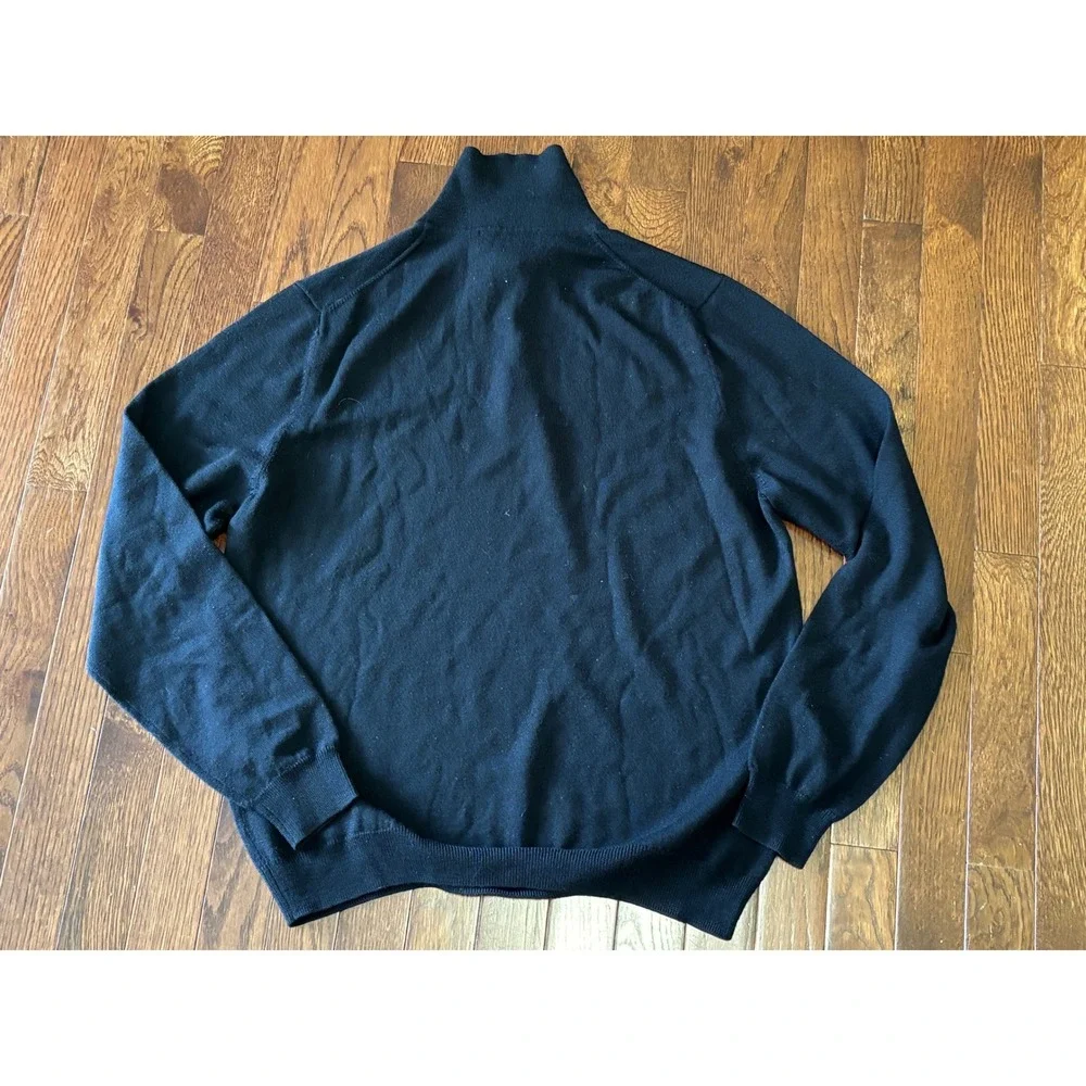 Brooks Brothers Merino Wool Polo Sweater Mens M Blue Long Sleeve Italian Merino